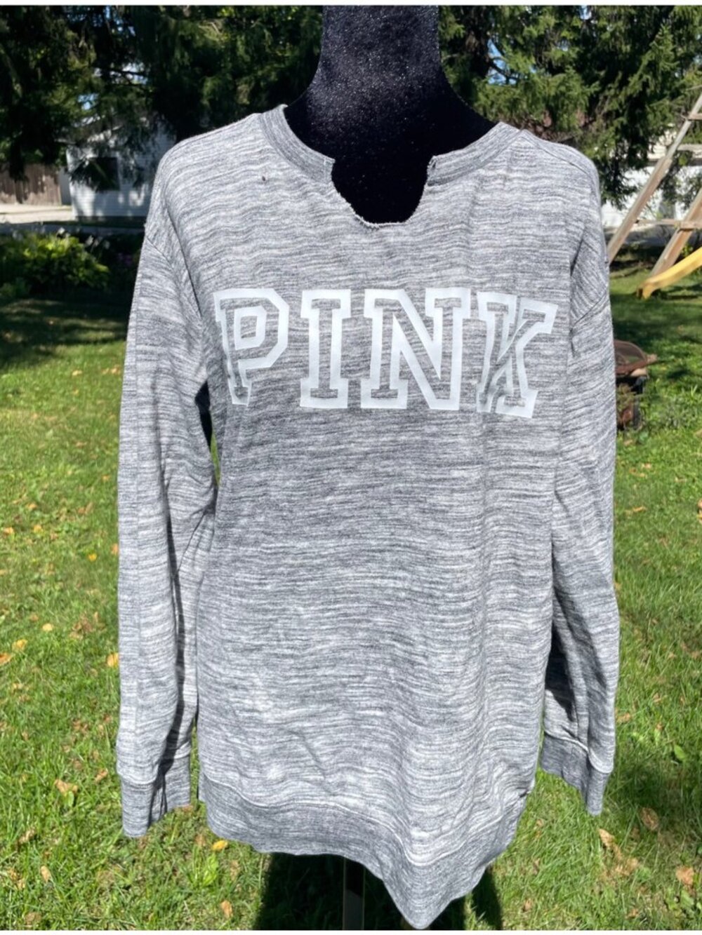 PINK Victoria's Secret Sweatshirt Gray Spellout Y2K Campus Relaxed Baggy S Indie